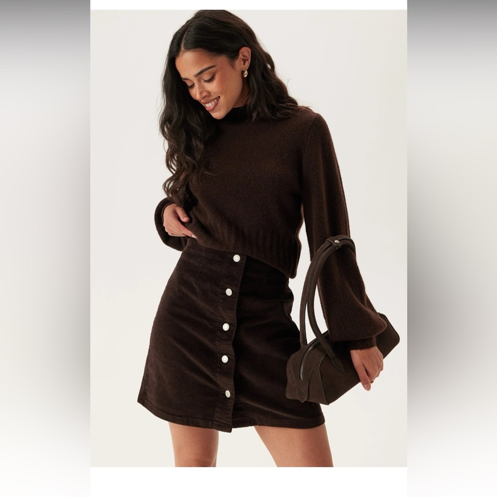 Y2K Chocolate Brown Button-Front Corduroy Skirt
